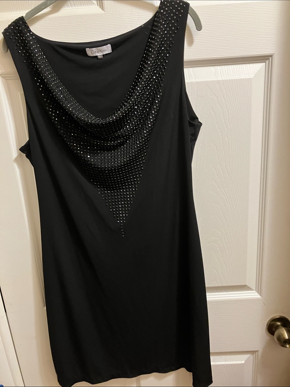Calvin Klein Black Sleeveless Cowl Neck Mini Dress with Stud Detailing